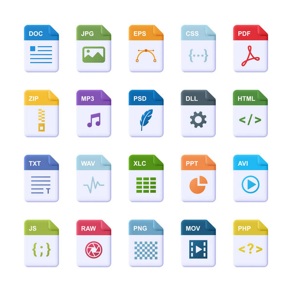 File format - realistic icon set. 3d vector illustration.