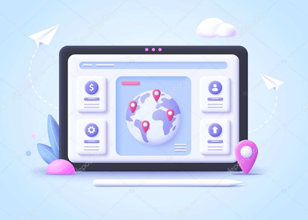 Concept of international business, world business network. Business communication and collaboration, teamwork, partnership.3d vector illustration.