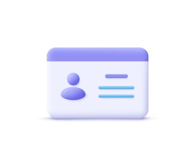 Ehliyet, kimlik kartı, plastik kart, rozet ikonu. 3d vektör illüstrasyonu.