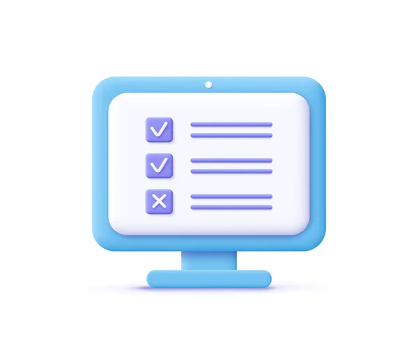 Opdrachtpictogram Computerscherm Checklist Documentsymbool Vector Illustratie — Stockvector