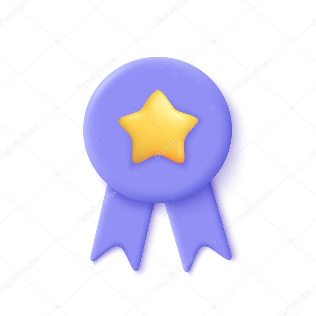 Quality guarantee ribbon icon with star. Premium quality label. 3d vector illustration.