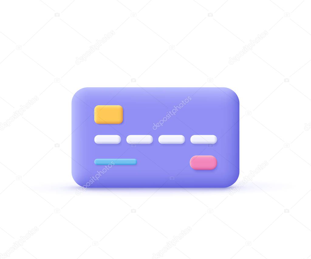 Credit card icon. Business, payment, finance concept. 3d vector illustration.