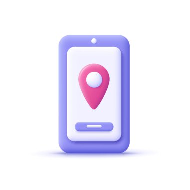 3D karikatür stili minimum şehir haritası navigasyon akıllı telefon simgesi. mobil uygulama arayüzü, coğrafi konsept.