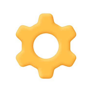 Yellow gear, and configuration symbol. Technical support, repair, service, optimization and workflow concept. 3d vector icon. Cartoon minimal style.