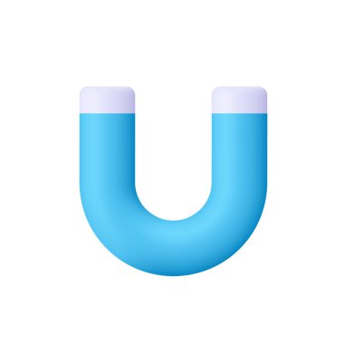 Mavi at nalı mıknatısı. Teknoloji, bilim, eğitim, çekim, manyetik kuvvet, bağlantı ve enerji kavramı. 3d vektör simgesi. Çizgi film biçimi.