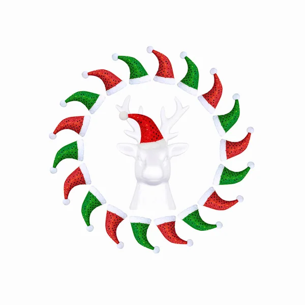 Colagem Contemporânea Ilustração Fundo Natal Com Veado Branco Boné Vermelho — Fotografia de Stock