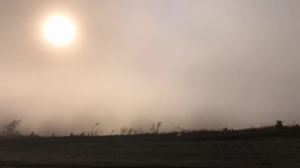 Uitzicht vanaf het zijraam van een rijdende auto in de bergen bij zonsondergang. — Stockvideo