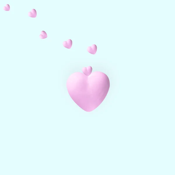 Illustration Porcelain Pink Heart Blue Background Which Small Hearts Fly — Stock Photo, Image