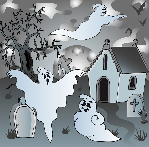 Scenery on cemetery with ghosts 2 — Stock Vector