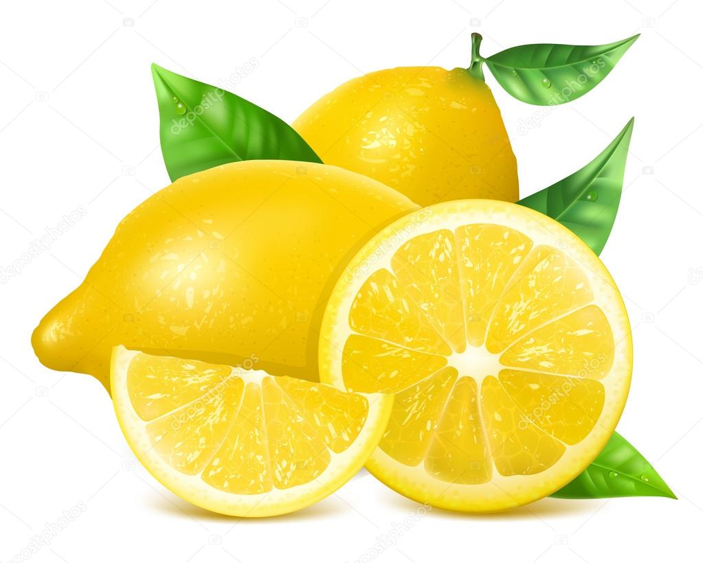 Fresh lemons with leaves.