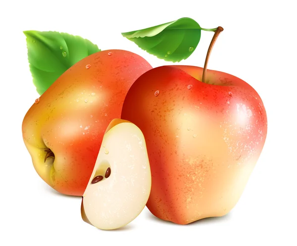 Manzanas rojas con rebanada . — Vector de stock