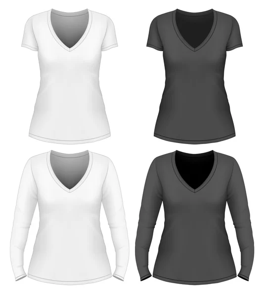 Camiseta de mujer con cuello en v — Vector de stock