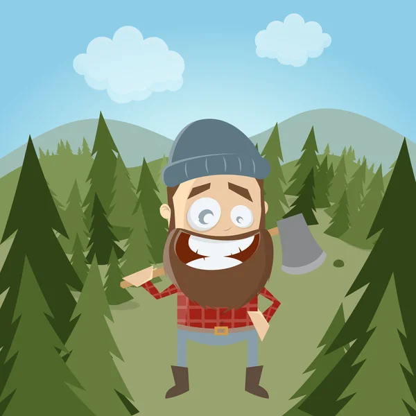 Cartoon lumberjack in forest — Stock Vector