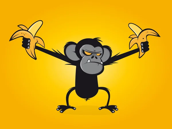 Chimpanzé zangado está segurando bananas — Vetor de Stock