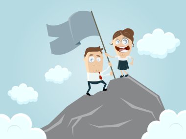 Business team reaching the top of the mountain vector