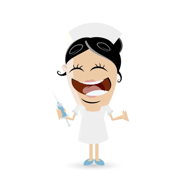 Divertente infermiera cartone animato con siringa — Vettoriale Stock