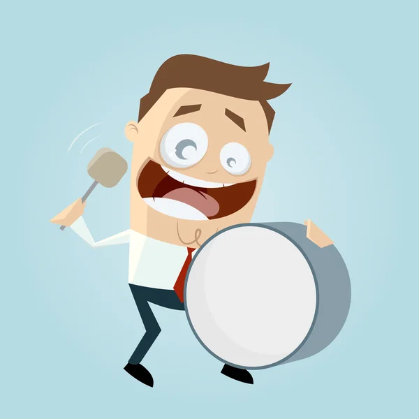 Divertido hombre de dibujos animados con gran tambor — Vector de stock