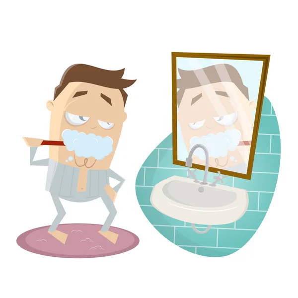 Engraçado cartoon homem escovar os dentes — Vetor de Stock