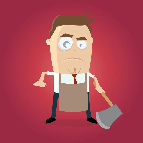 Angry man with apron and hatchet — Stock Vector
