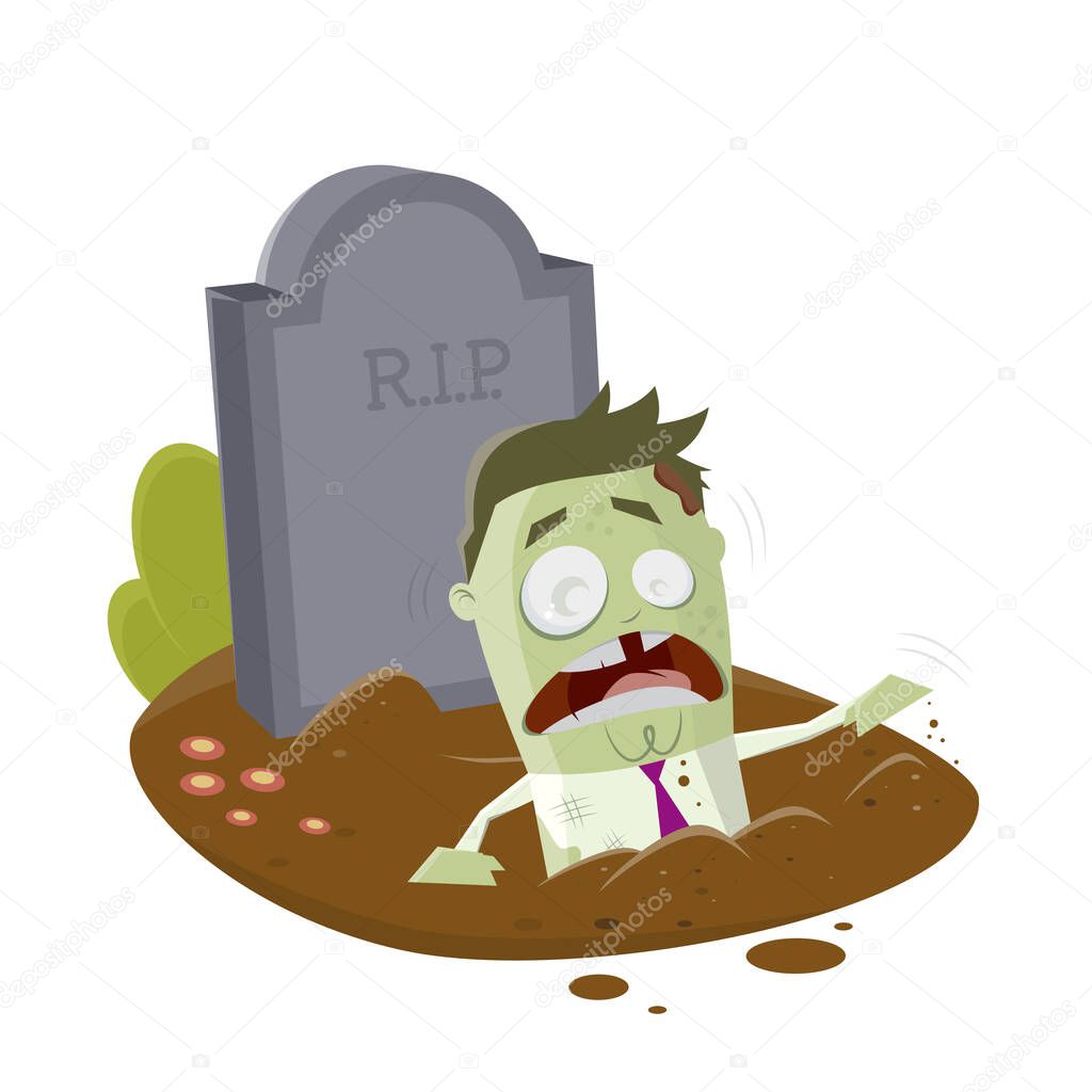 cartoon zombie coming out from a grave
