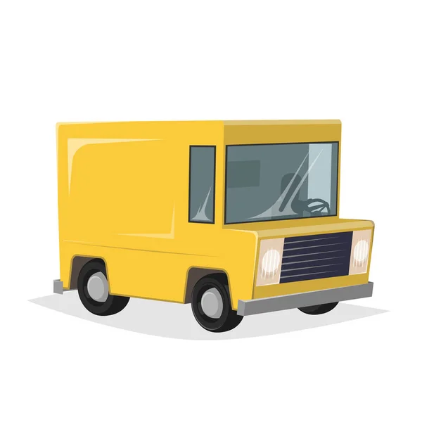 Funny Cartoon Illustration Yellow Delivery Truck Retro Style — Stock Vector