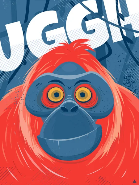 Ilustración Póster Dibujos Animados Mono Orangután — Archivo Imágenes Vectoriales