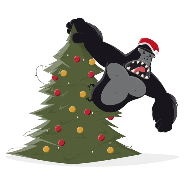 Funny Christmas Gorilla Cartoon Illustration — Stock Vector