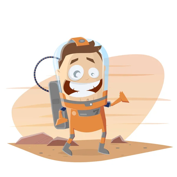 Funny Cartoon Astronaut Mars Vector Illustration — Stock Vector