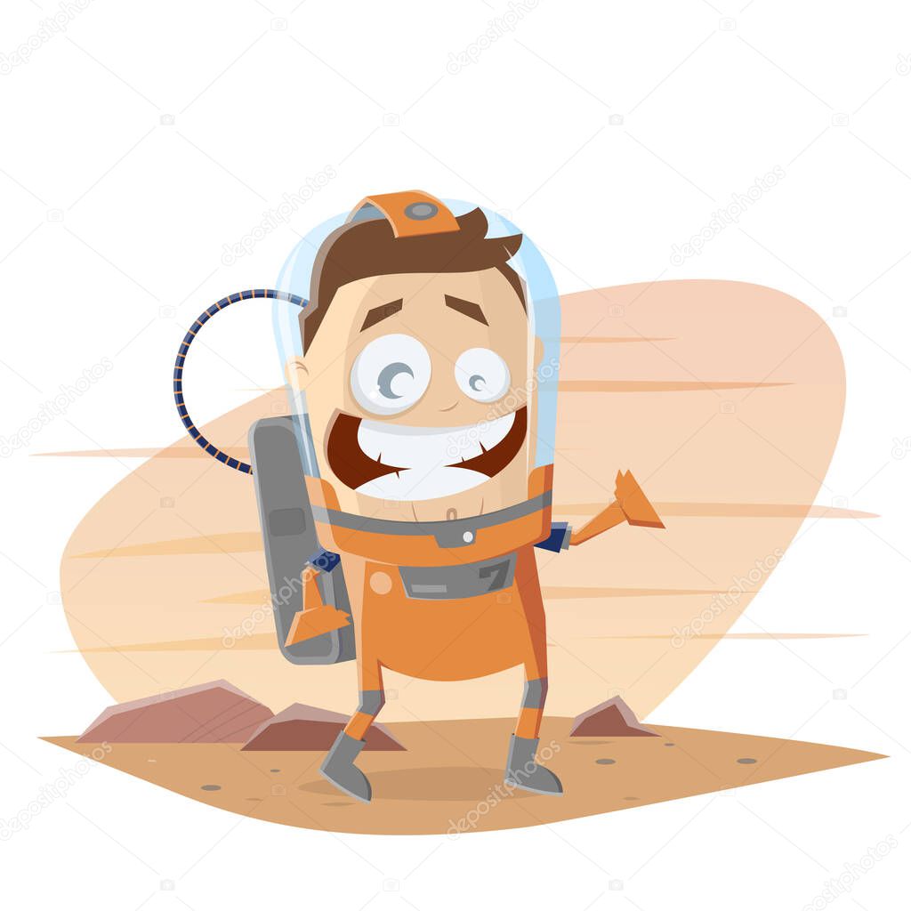 funny cartoon astronaut on mars vector illustration