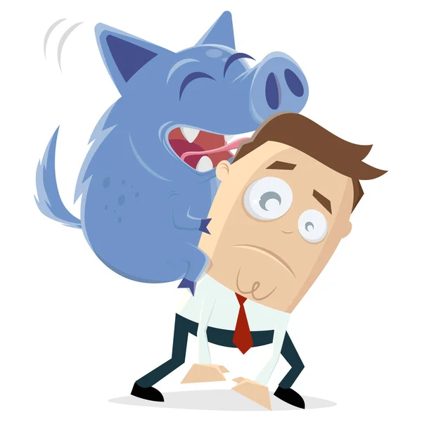 実業家と豚犬の漫画のイラストです — ストックベクタ