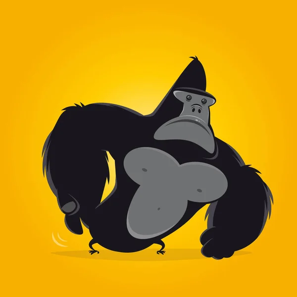 Funny Cartoon Gorilla Scratching His Back Vector Illustration — Stock Vector