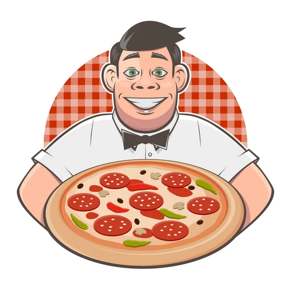 Lustige Cartoon Pizza Logo Illustration — Stockvektor