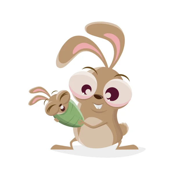Divertido Conejo Dibujos Animados Con Bebé Conejito — Archivo Imágenes Vectoriales