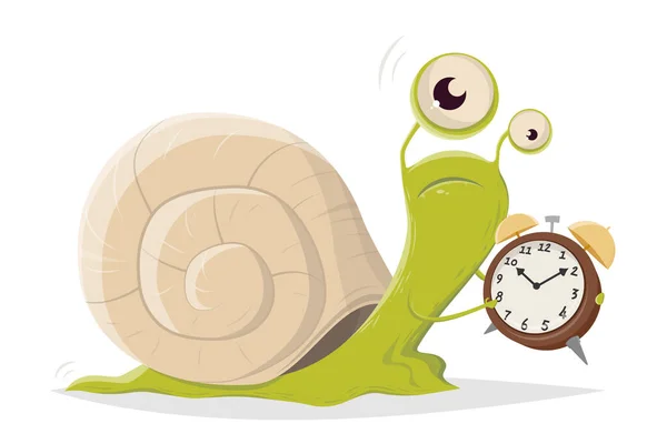 Gracioso Caracol Dibujos Animados Con Despertador — Vector de stock