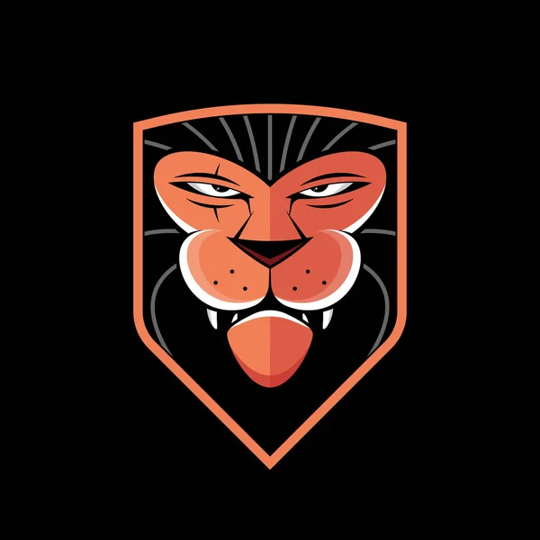 Cabeça Leão Laranja Logotipo Escudo — Vetor de Stock