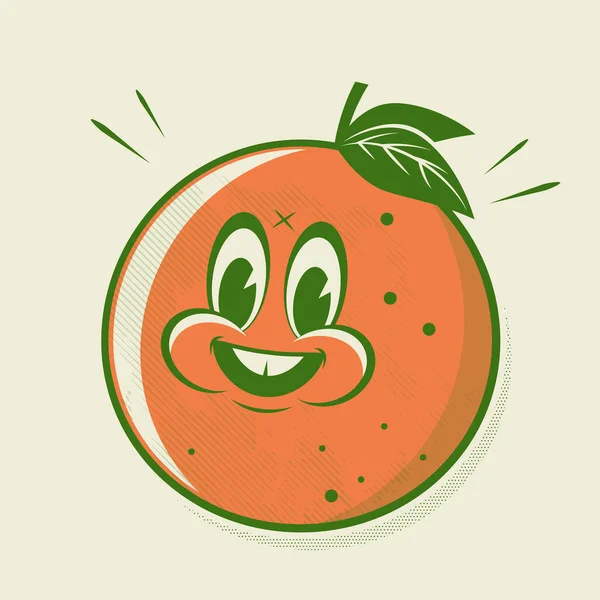 Divertida Ilustración Dibujos Animados Retro Una Naranja Feliz — Vector de stock