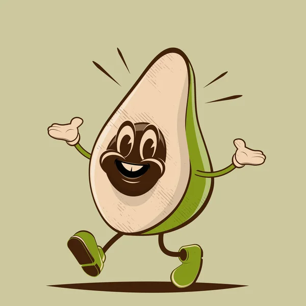 Lustige Avocado Retro Cartoon Illustration — Stockvektor