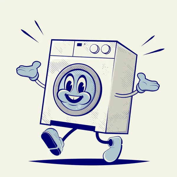 Retro Cartoon Illustration Einer Lustigen Waschmaschine — Stockvektor