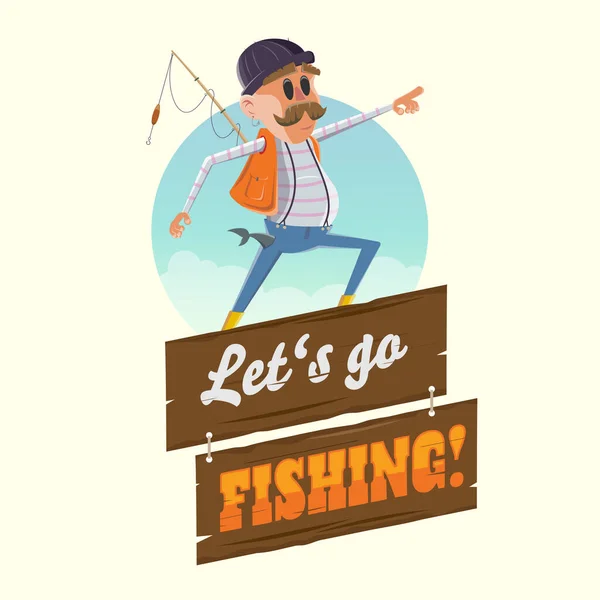 Dibujo Animado Divertido Ilustración Pescador — Vector de stock
