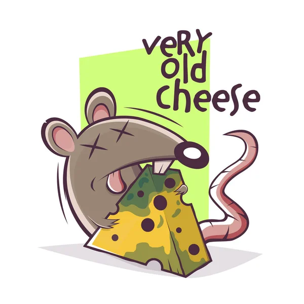 Cartoon Mouse Very Old Cheese — Stock Vector