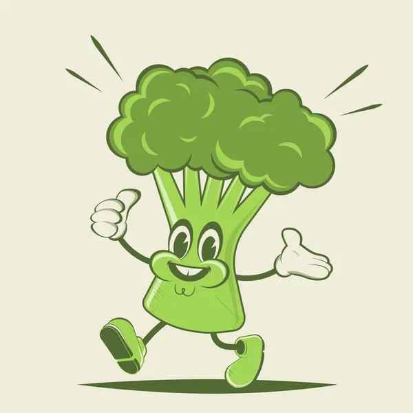 Rolig Broccoli Retro Tecknad Illustration — Stock vektor