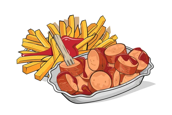 Deutsche Currywurst Mit Pommes — Stockvektor