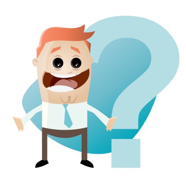 Funny cartoon businessman with question mark clipart