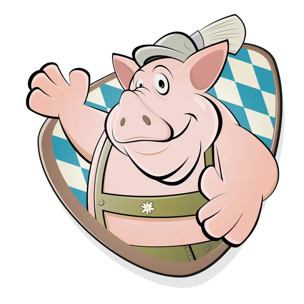 Funny cartoon pig in bavarian lederhosen — Stock Vector