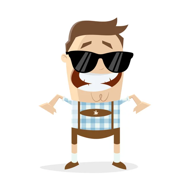 Funny cartoon man in bavarian lederhosen — Stock Vector