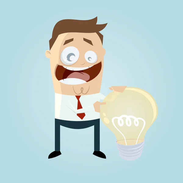 Funny businessman with big bulb — Stock Vector