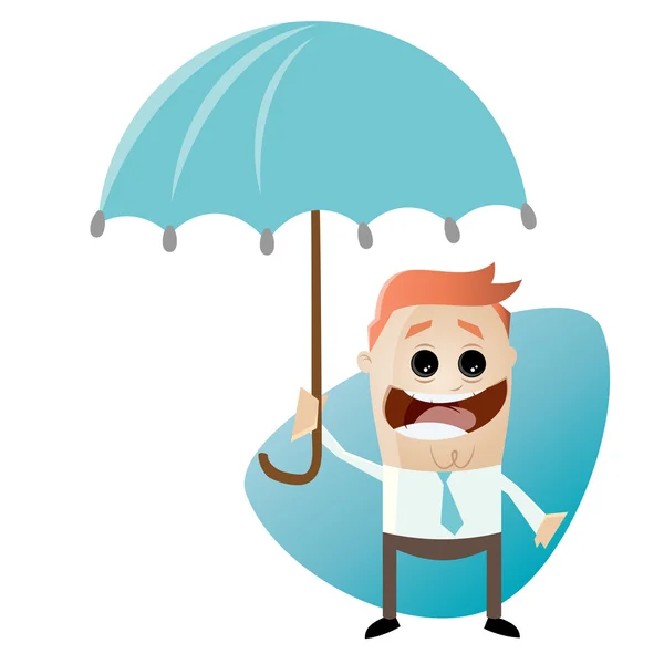 Funny cartoon businessman with umbrella — Stock Vector