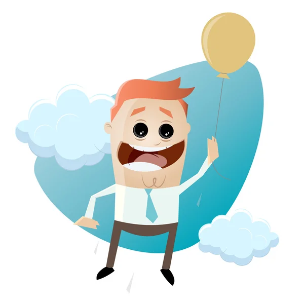 Смешной мультипликационный бизнесмен с воздушным шаром — стоковый вектор