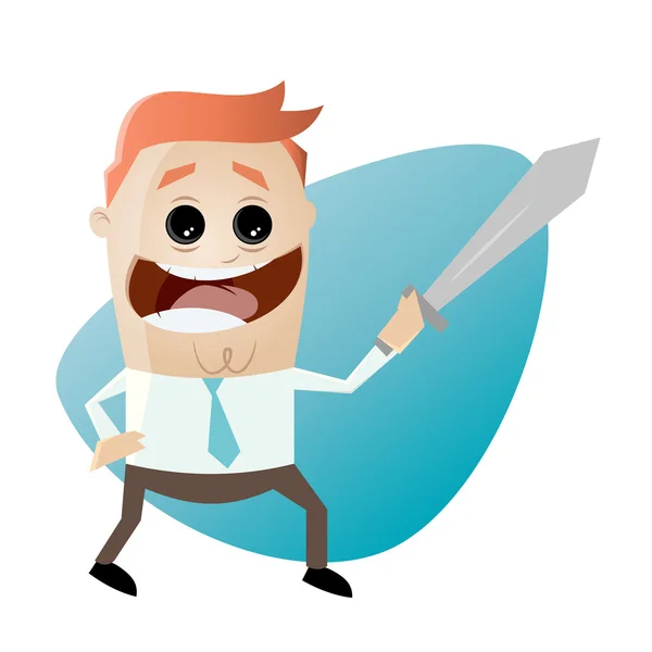 Funny cartoon businessman with sword — Stock Vector