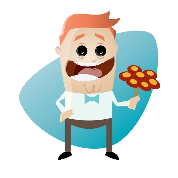 Cute cartoon man met boeket — Stockvector